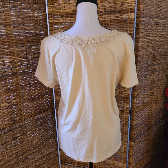VTG Lauren Ralph Lauren Cap Sleeve Blouse Cotton Lace Trim Neckline SZ L Y2K - Picture 4 of 5